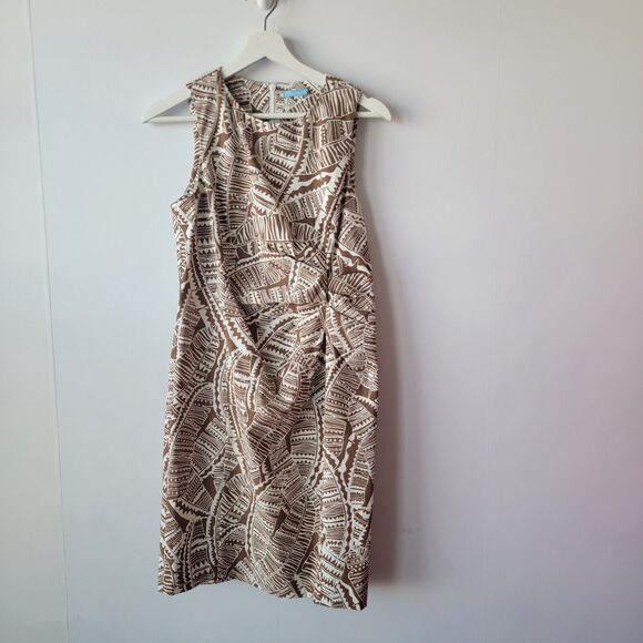 J. MCLAUGHLIN womens Anne Stretch Pleated Side Dress size 6 in Geo Palm - Picture 1 of 8